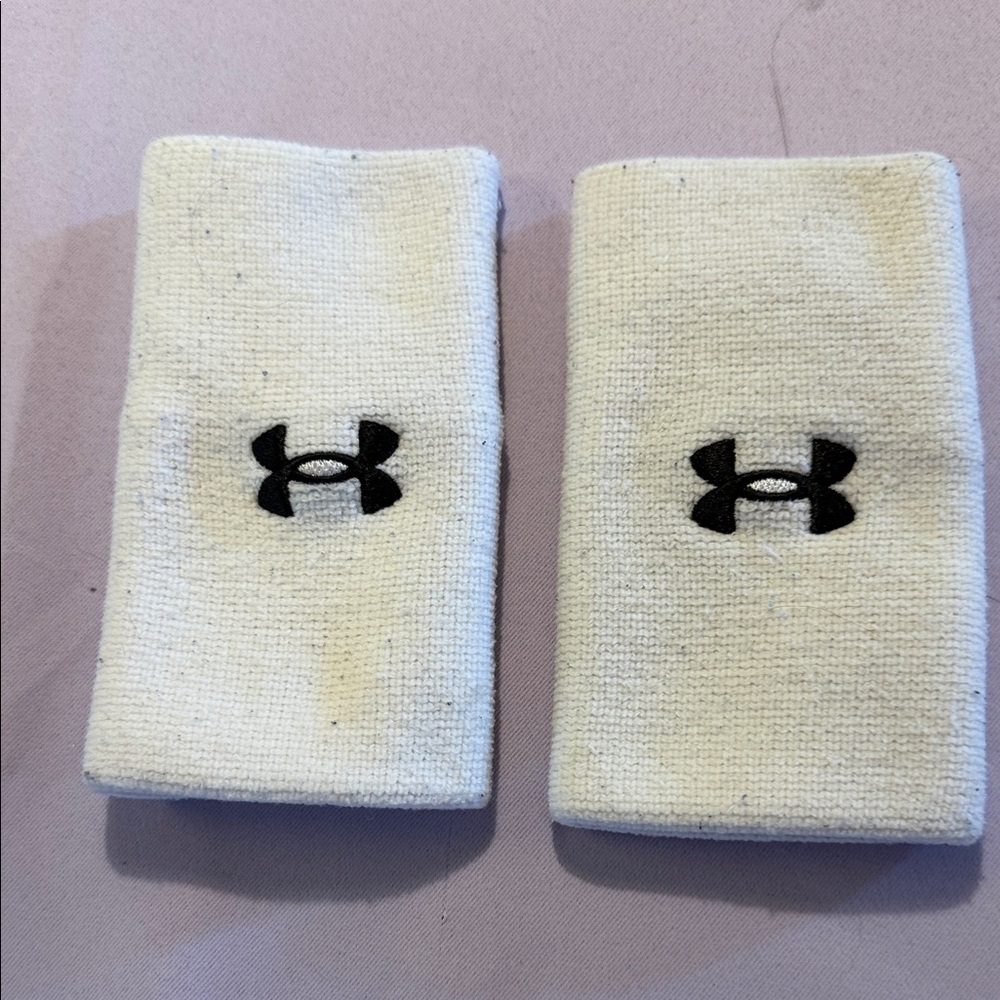 Under Armour White Wristbands with Black Logo